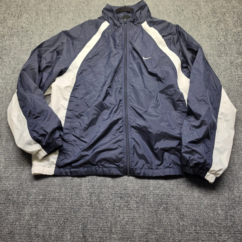 Vtg Nike Mens Navy Blue White Full Zip Mesh Lined Windbreaker Jacket Large